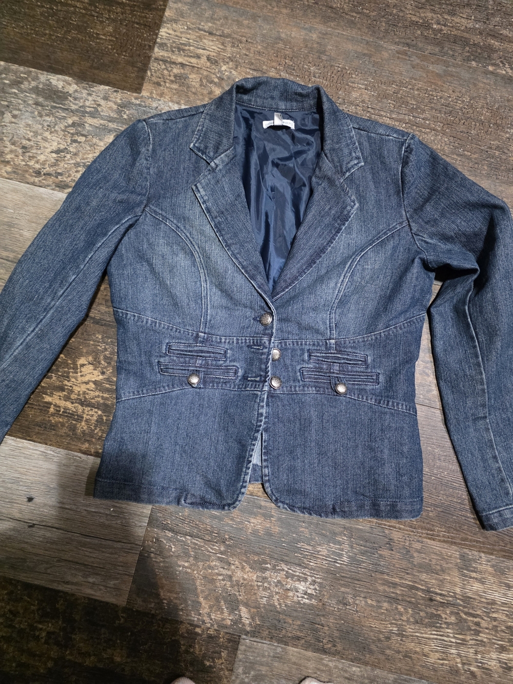 Fashion Bug Dark Blue Denim Blazer Jacket with Button Accents